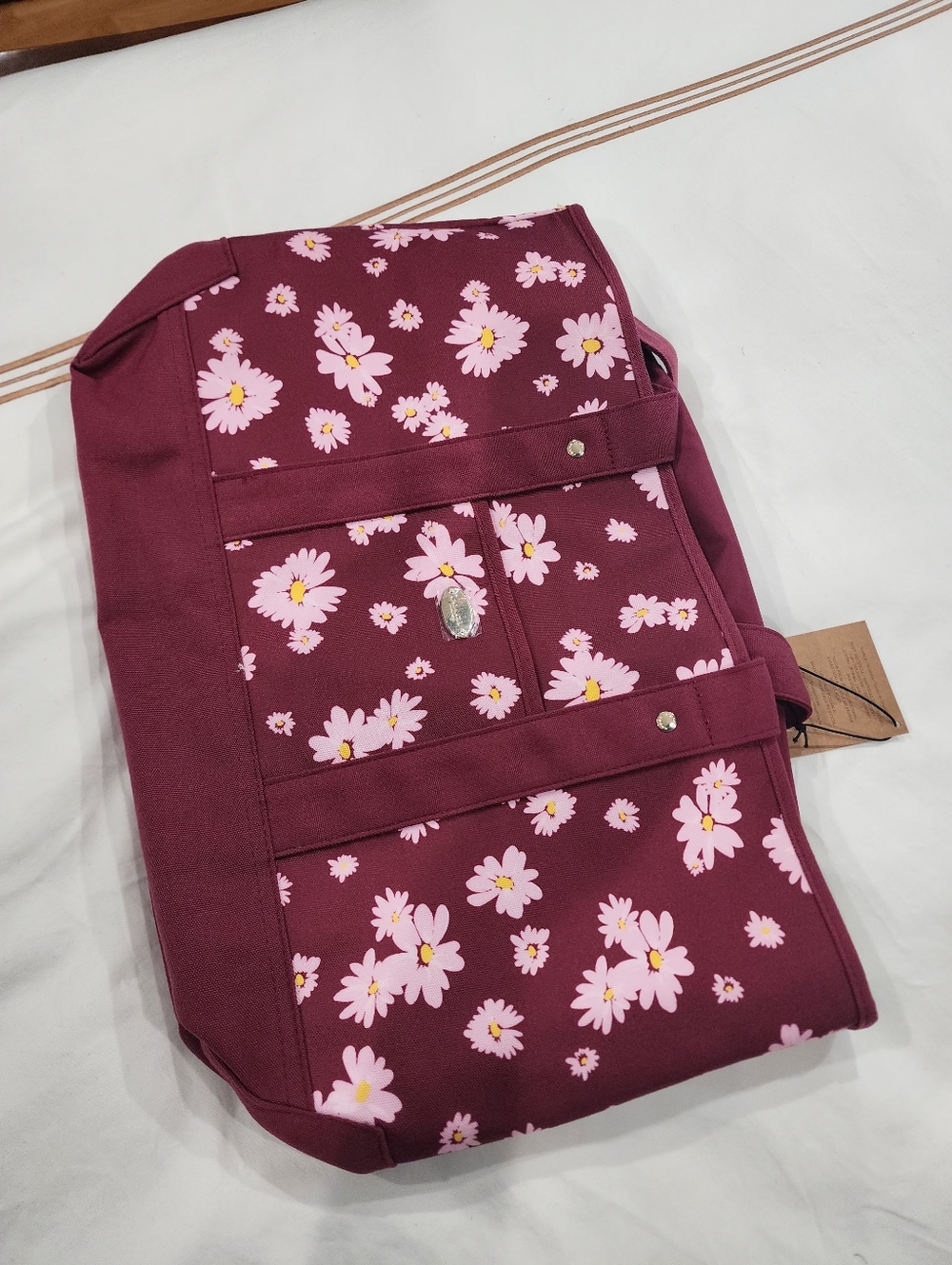 Coach Burgundy Floral Tote with Pink Daisy Print - Picture 4 of 5